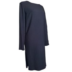The Row Classic Navy Long Sleeve Dress size S Knit Texture Side Zippers Unlined